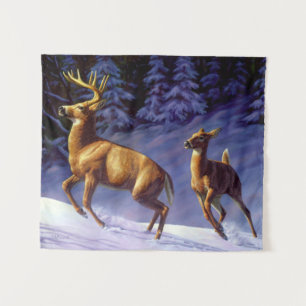 Tapete De Parede Whitetail Deer Buck & Doe na Neve de inverno
