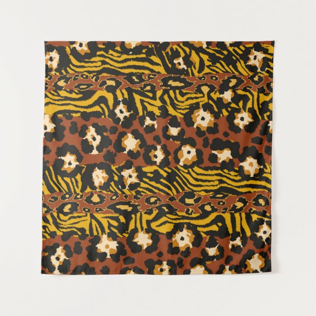 Tapete De Parede Wild animal leopard and tiger skins patchwork abst (Frente)
