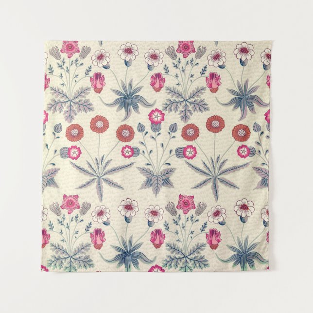 Tapete De Parede William Morris Daisy Padrão Floral Vermelho Laranj (Frente)