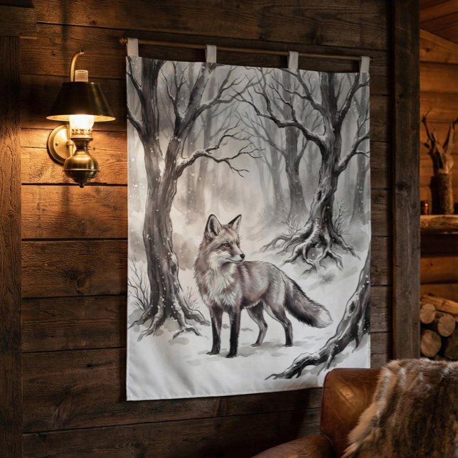 Tapete De Parede Winter Fox Tapestry | Snowy Forest Art  (Criador carregado)
