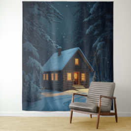 Tapete De Parede “Winter Glow – Cozy Cabin in the Snow Poster