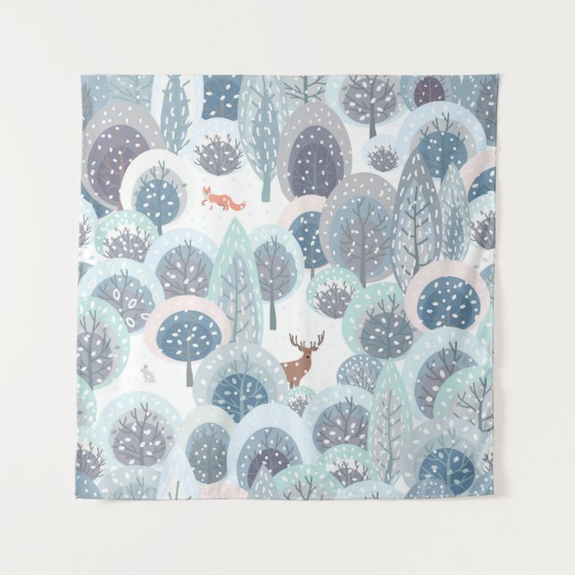 Tapete De Parede Winter seamless pattern with abstract flat handdra (Frente)