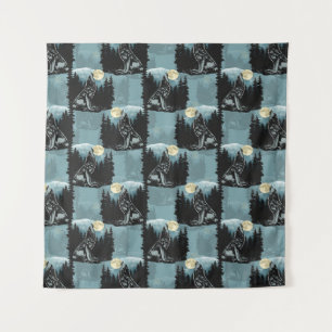Tapete De Parede Wolf Howling Na Moon Pattern Design