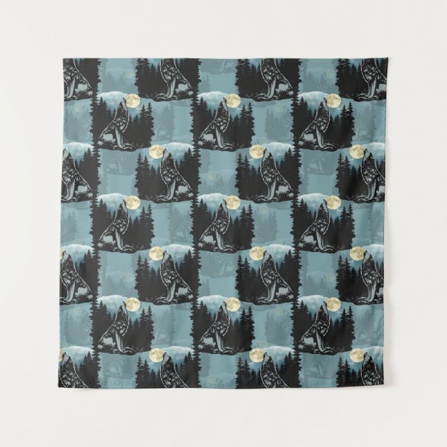 Tapete De Parede Wolf Howling Na Moon Pattern Design (Frente)