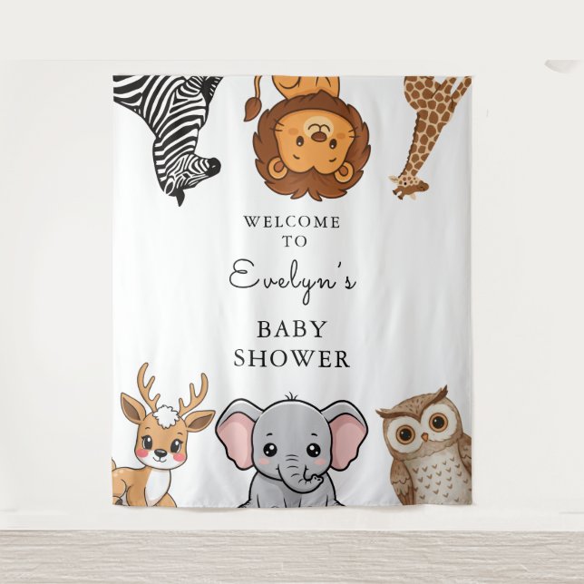 Tapete De Parede Woodland Forest Animals Baby Shower (Frente)