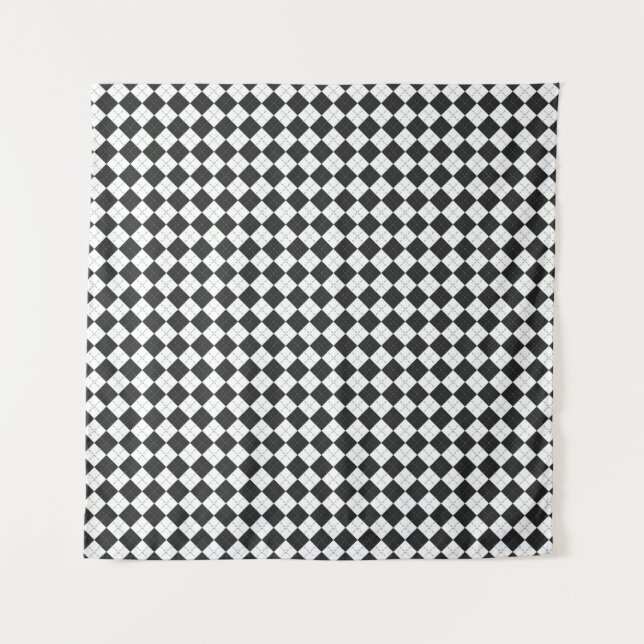 Tapete De Parede Xadrez de Argyle. Escocês em branco e preto  (Frente)