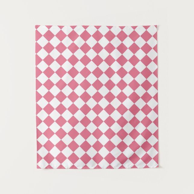Tapete De Parede Xadrez Diamante Rosa Branco (Frente)