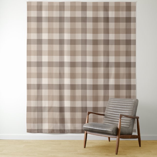 Tapete De Parede Xadrez Gingham de Plaid em Tom de Terra Neutro  (In Situ)