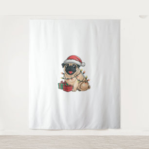 Tapete De Parede Xmas Lighting Santa Hat Pug Cães Natal _2