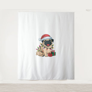 Tapete De Parede Xmas Lighting Santa Hat Pug Dogs Natal