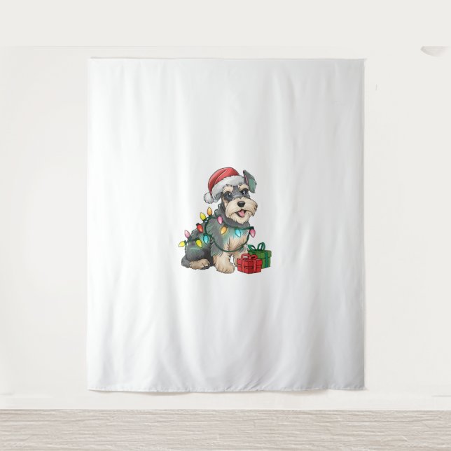 Tapete De Parede Xmas Lighting Santa Hat Standard Schnauzer Cr (Frente)