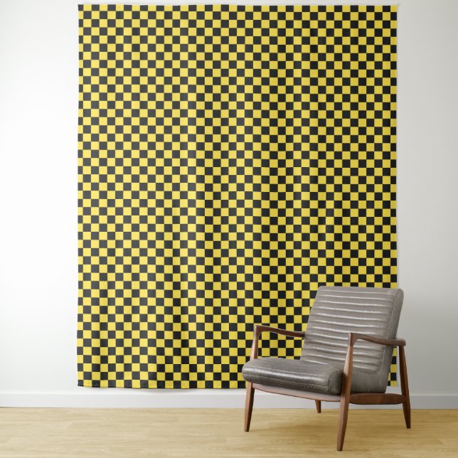 Tapete De Parede Yellow and black checkerboard pattern (In Situ)