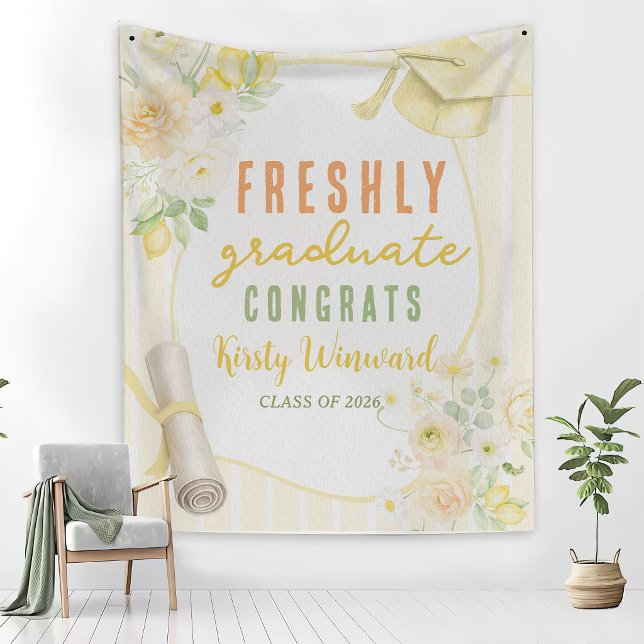 Tapete De Parede Yellow Lemons and Flowers Graduation Tapestry (Criador carregado)