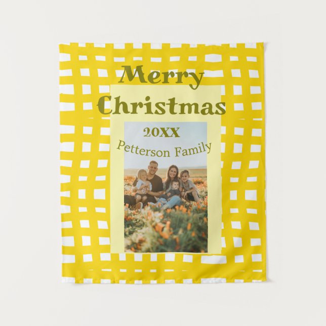 Tapete De Parede Yellow white plaid retro Christmas holiday family  (Frente)