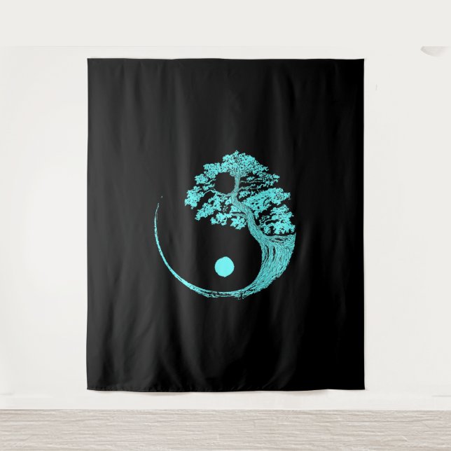 Tapete De Parede Yin Yang Turquoise Blue Bonsai Tree Japonês (Frente)