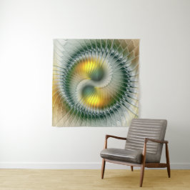 Tapete De Parede Yin Yang Verde Amarelo Fractal Abstrato Colorido