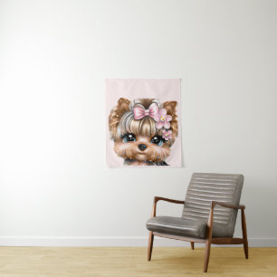 Tapete De Parede Yorkie bonito com um Arco rosa