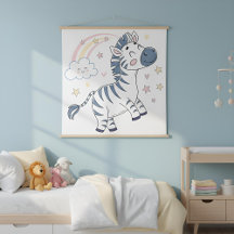 Zebra de Desenho Animado Adorável com Arco-íris e 