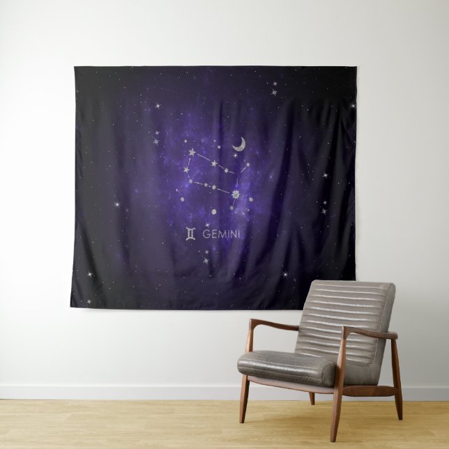 Tapete De Parede Zodíaco Gêmeos Roxo | Horóscopo de Astrologia Cósm (In Situ (Horizontal))