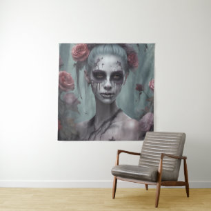 Tapete De Parede Zombie Girl nos Rosas