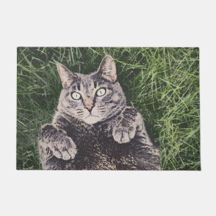 tapete de porta arte digital gato cinza deitado na