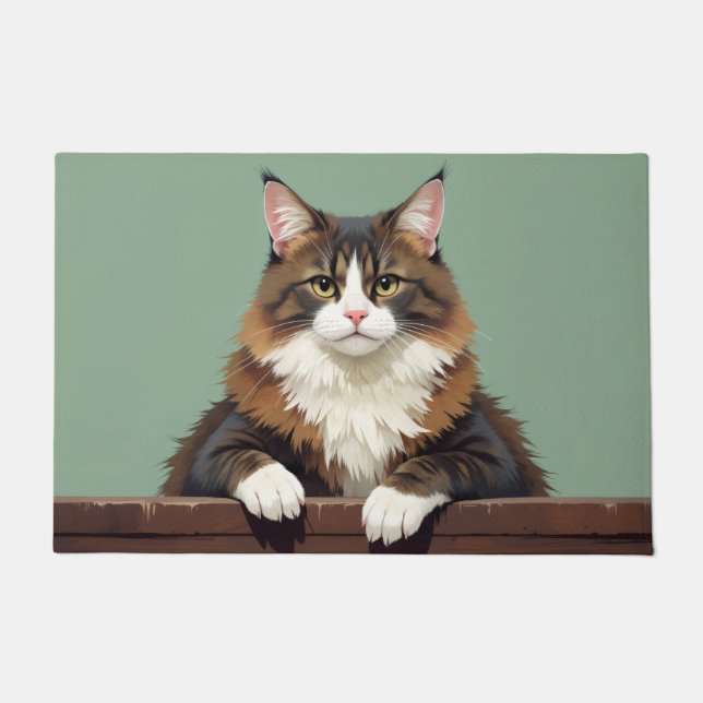 Tapete de Porta com Arte de Gato da Floresta Norue (Frente)