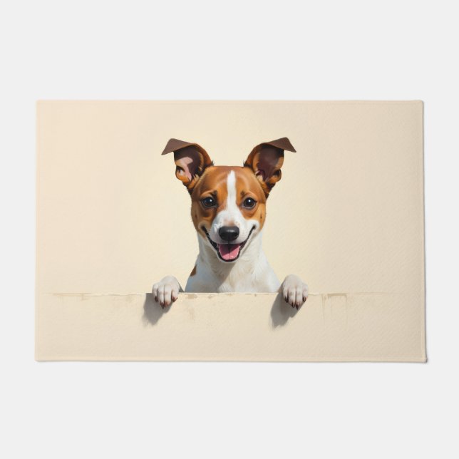 Tapete de Porta com Arte de Jack Russell Terrier (Frente)