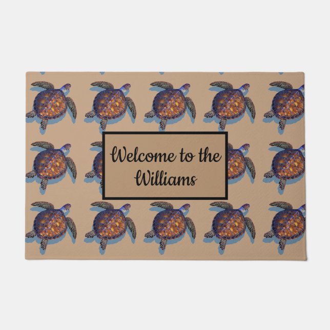 tapete de porta de tartaruga marinha monograma (Frente)