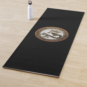 Tapete De Yoga [400] Dragão Oriental Dourado e negro