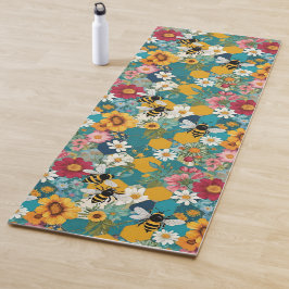 Tapete De Yoga Abejas y Florales Patrón de Flor de Abeja