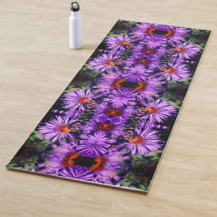 Tapete De Yoga Abelhas De Mel Em Abstrato De Flor De Aster Roxo