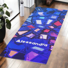 Tapete De Yoga Abstrato azul monograma marinho colorido brilhante