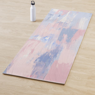 Tapete De Yoga Abstrato Blush e Traços de Tinta Azul