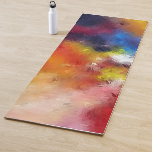 Tapete De Yoga Abstrato de Arte Elegante Vermelha Amarelo Azul