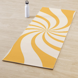 Tapete De Yoga Abstrato de espiral em amarelo e creme de amêndoa