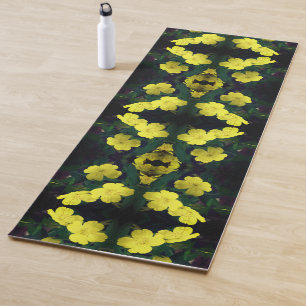 Tapete De Yoga Abstrato de Flores de Primrose Amarela