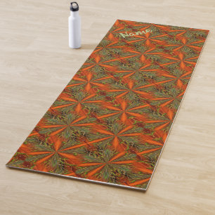 Tapete De Yoga Abstrato de Grama Laranja E Verde Personalizado