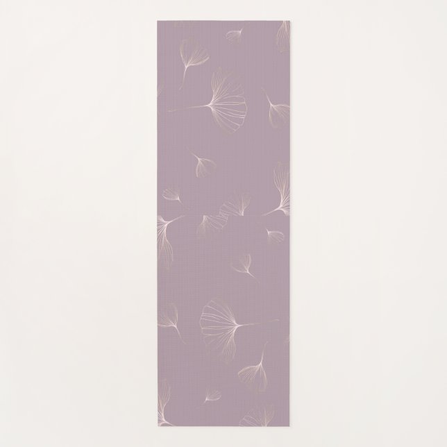 Tapete De Yoga Abstrato Ginkgo Biloba Rosa Botânica Dourado (Frente)