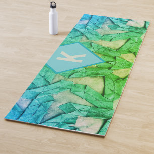 Tapete De Yoga Abstrato náutica verde ciano azul monograma
