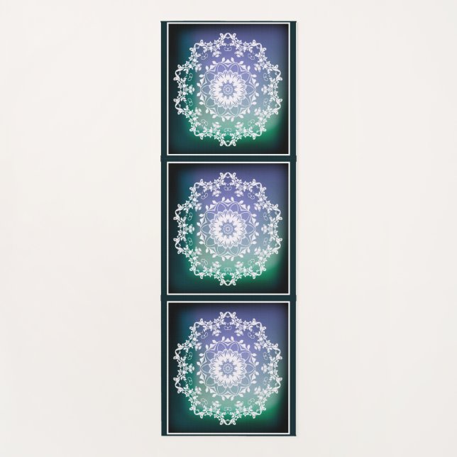 Tapete De Yoga Abstrato Personalizada Azul e Verde Zen Mandala (Frente)
