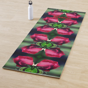 Tapete De Yoga Abstrato personalizado Red Rosebud Bending