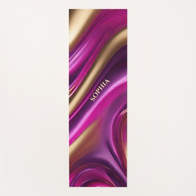 Tapete De Yoga Abstrato roxo moderno rosa e Dourado- (Frente)