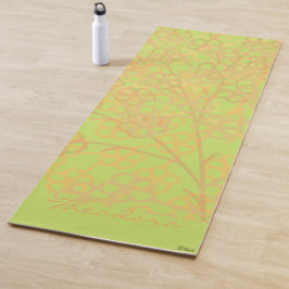 Tapete De Yoga Abstrato Verde Elegante Dourado Floral
