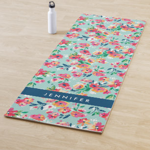 Tapete De Yoga Adicione seu teste padrão de flores pintado