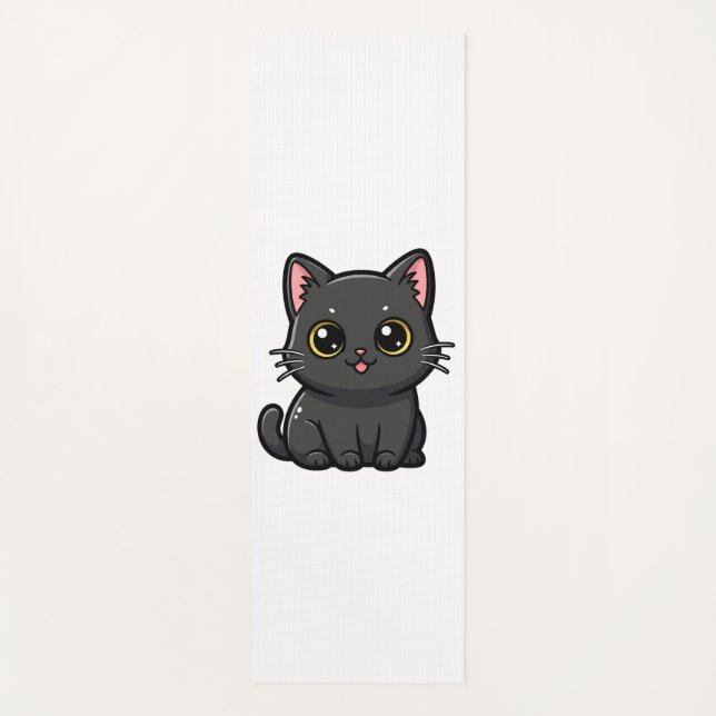 Tapete De Yoga Adorable Kawaii Black Cat (Frente)