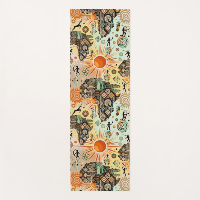 Tapete De Yoga Africa Map Decorative Tribal Elements Pattern (Frente)