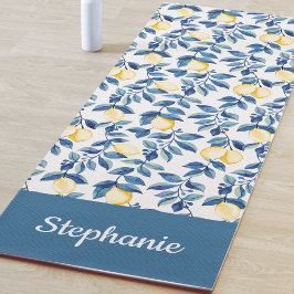 Tapete De Yoga Água Limão Azul Aquarela Nome Personalizado