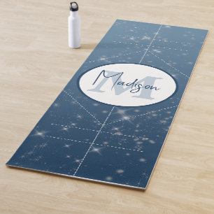 Tapete De Yoga Alinhamento Azul de Monograma Personalizado