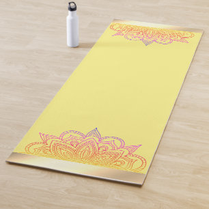 Tapete De Yoga Amarelo claro e feliz com mandala