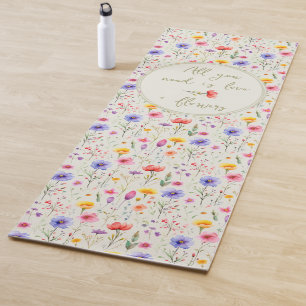 Tapete De Yoga Amor e Flores Citação Doce Flor Silvestre Verde